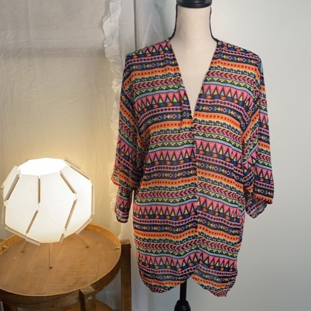 Divided Neon Geometric Print‎ Cardigan Size Small